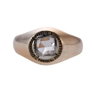 Antique English Rose Cut Diamond Gold Gipsy Ring 
