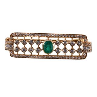 18k Gold Diamond Emerald Brooch Pin