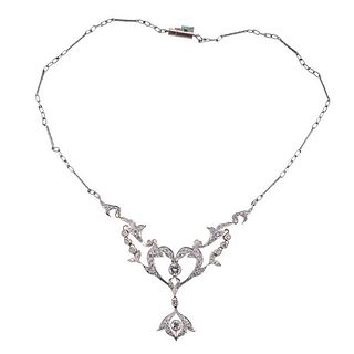 18k Gold Platinum Diamond Emerald Pendant Necklace