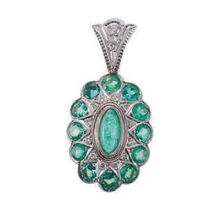 18k Gold Platinum Diamond Emerald Pendant