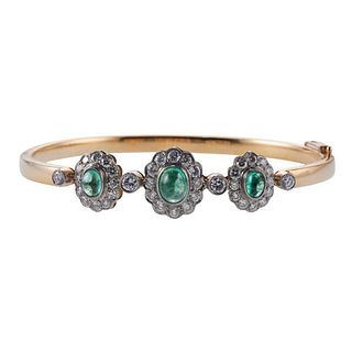 18k Gold Platinum Diamond Emerald Bangle Bracelet