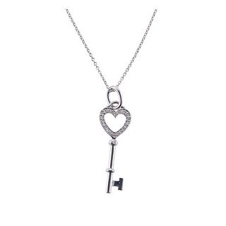 Tiffany &amp; Co 18k Gold Diamond Heart Key Pendant Necklace 