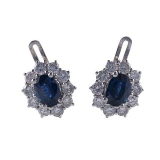 18k Gold Diamond Sapphire Cluster Earrings
