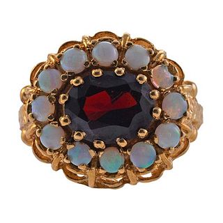 1960s 14k Gold Garnet Opal Ring