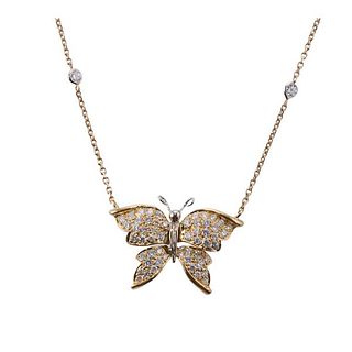 14k Gold Diamond Butterfly Pendant Necklace