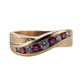 14k Gold Diamond Ruby Crossover Band Ring