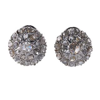 Midcentury 18k Gold Rose Cut Diamond Cluster Earrings