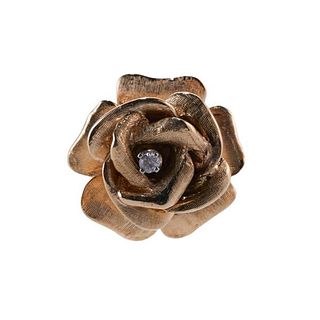 14k Gold Diamond Rose Flower Ring