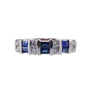 14k Gold Sapphire Diamond Half Band Ring