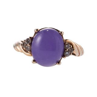 14k Gold Diamond Purple Jade Ring