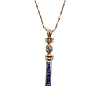 14k Gold Diamond Sapphire Pendant Necklace 