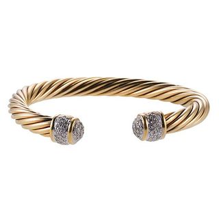 David Yurman 18k Gold Diamond Cable Cuff Bracelet