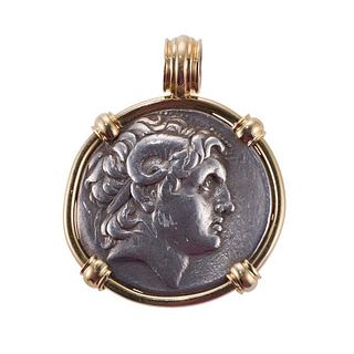 Alexander The Great Coin 18k Gold Silver Pendant