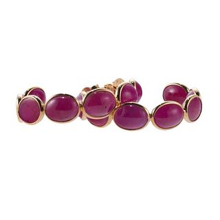 18k Gold Ruby Hoop Earrings