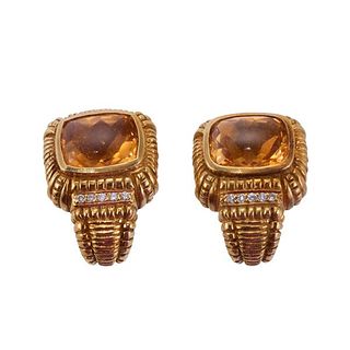 18k Gold Diamond Citrine Clip on Earrings