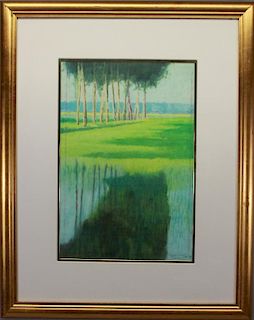 Signed 20th C. Watercolor, Landscape w/ Trees