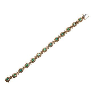 14k Gold Diamond Emerald Cluster Link Bracelet 