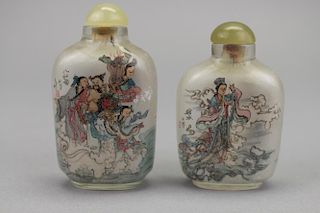 (2) Signed Chinese Reverse Painted Snuff Bottles