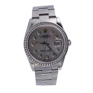 Rolex Oyster Date MOP Diamond Steel Watch 15200