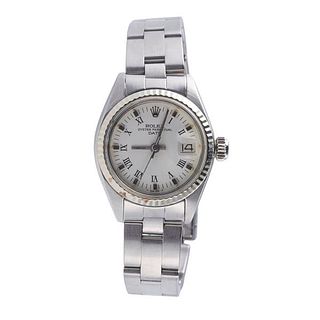 Rolex Oyster Date Steel White Roman Dial Lady&#39;s Watch 6917