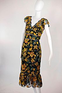 Marchesa Notte Lace and Sequin Floral Dress