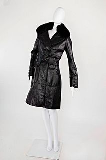 Rudsak Leather Trench Coat with Removable Rabbit Fur Collar
