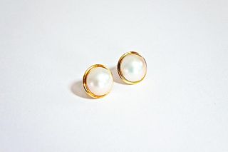 Gold & Pearl Cabochon Earring Studs