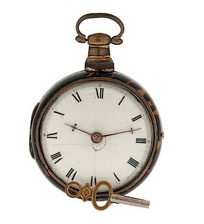 James Berry Tortoise Shell Paired-Case Pocket Watch 