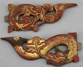 Chinese Gilt Carved Wood Architectural Fragments