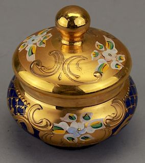French Gilt/Floral Glass Covered Jar