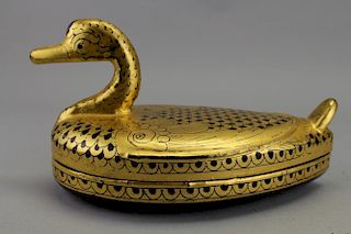 Gilt Lacquerware Jewelry Box, Duck Form