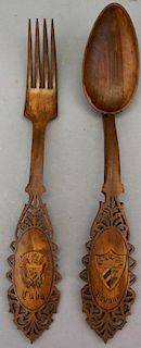 (2) Antique Carved Havana Cuba Fork/Spoon