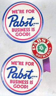 Lot of 3 Pabst Brewery Pinbacks 