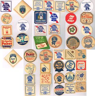 Lot of 45 1930s - 80s Pabst Blue Ribbon Coasters 