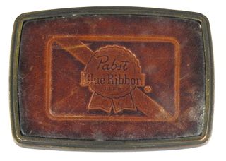 1972 Pabst Beer Brass & Leather Belt Buckle 
