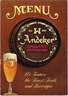 1960 Andeker Beer "Pitch's Restaurant" Menu Cover 