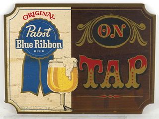 1965 Pabst Blue Ribbon Beer "On Tap" Wooden Sign 