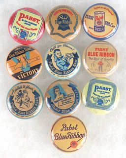 Lot of 10 Pabst Brewery Half - inch retro pinbacks 