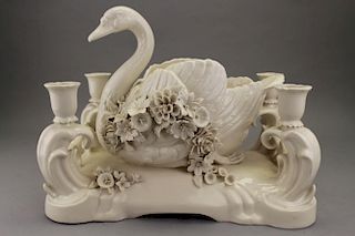 Antique Porcelain Swan Figural 4 arm Candelabra