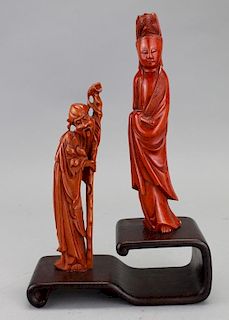 (2) 20th C. Chinese Carved Figures on Stand