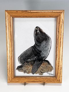FRAMED REVERSE PAINTED SEAL BY NANCY BURRES 