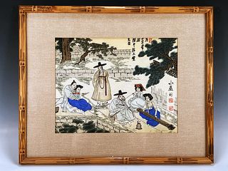 JAPANESE WOODBLOCK PRINT ENJOYING THE GEOMUNGO BY THE POND