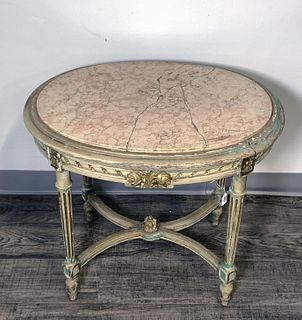 VINTAGE OVAL MARBLE TOPPED SIDE TABLE