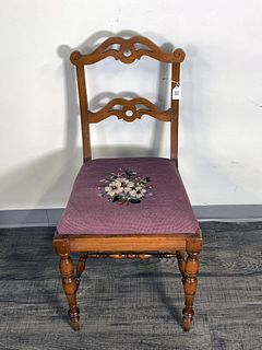 VINTAGE SIDE CHAIR WITH NEEDLEPOINT SEAT