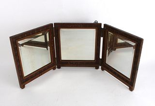 TRIFOLD MIRROR IN ORNATE WOODEN FRAME