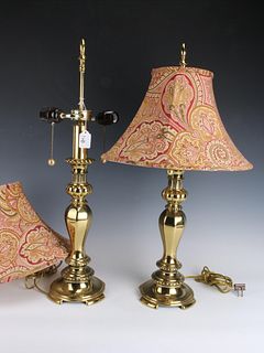 PAIR BRASS DECORATOR LAMPS WITH SHADES