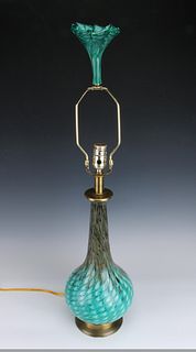 HAND BLOWN ART GLASS LAMP WITH GLASS FINIAL