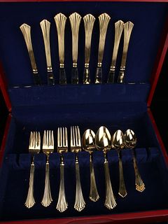 TOOLS OF THE TRADE GOLD TONED FLATWARE IN SILVER CHEST