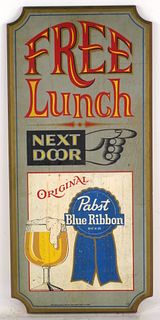 1966 Pabst Beer Wooden Plaque "Free Lunch" Wooden Sign 