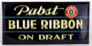 1933 Pabst Blue Ribbon Beer "On Draft" TOC Tin Over Cardboard Sign 